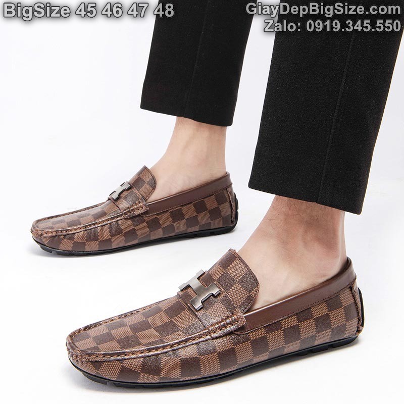 Giày mọi xỏ da thật, giày lười cỡ lớn 45 46 47 48 cho nam cao to chân ú bè. Big size slip-on shoes for wide feet