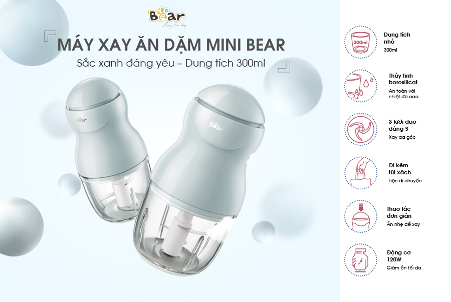 Máy Xay Ăn Dặm Cho Bé BEAR GR-B03V2 0.3L 120W - Hàng Chính Hãng