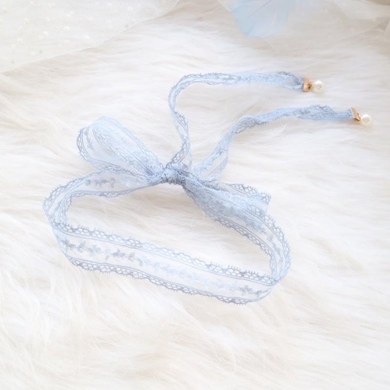 Choker ren màu xanh đính hạt - vòng cổ ren đính hạt