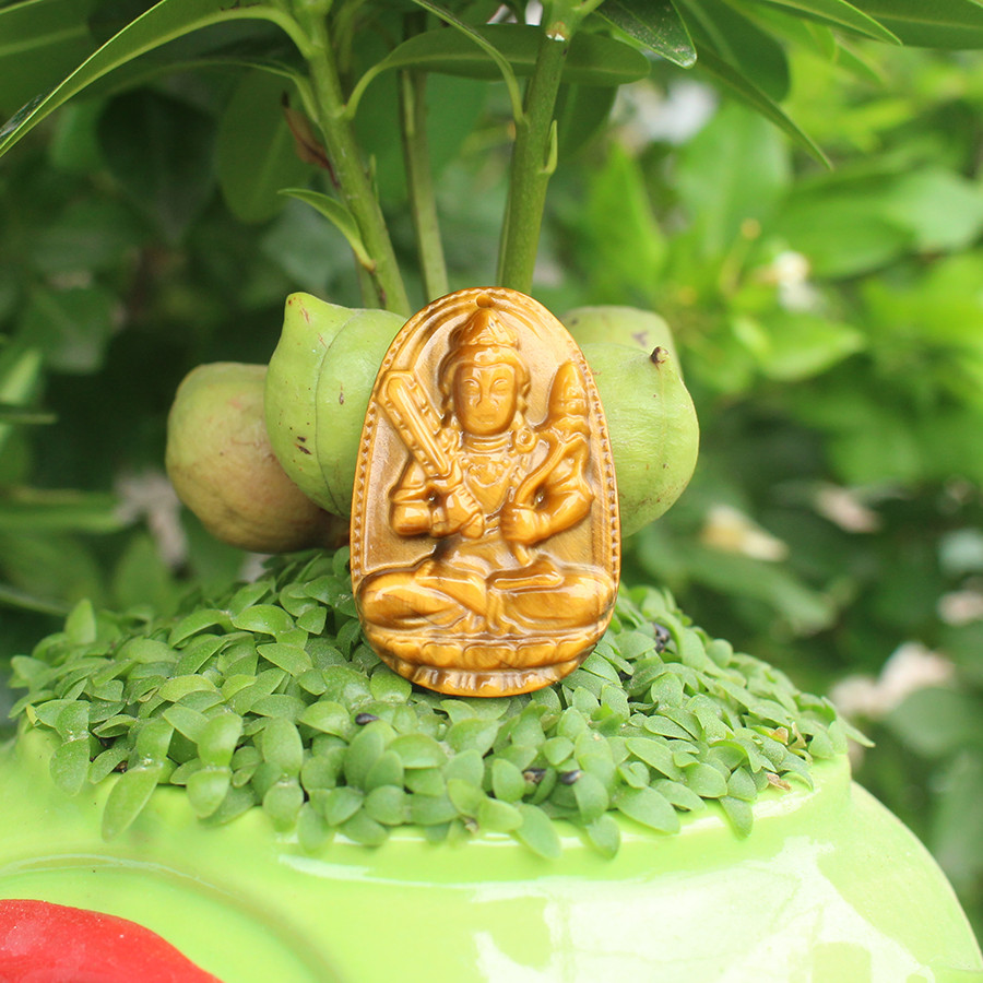 Mặt Dây chuyền Phật Bản Mệnh tuổi Dần, Mệnh Thổ, Phật Hư Không Tạng Bồ Tát, Đá Mắt hổ, Cỡ nhỏ BAN1