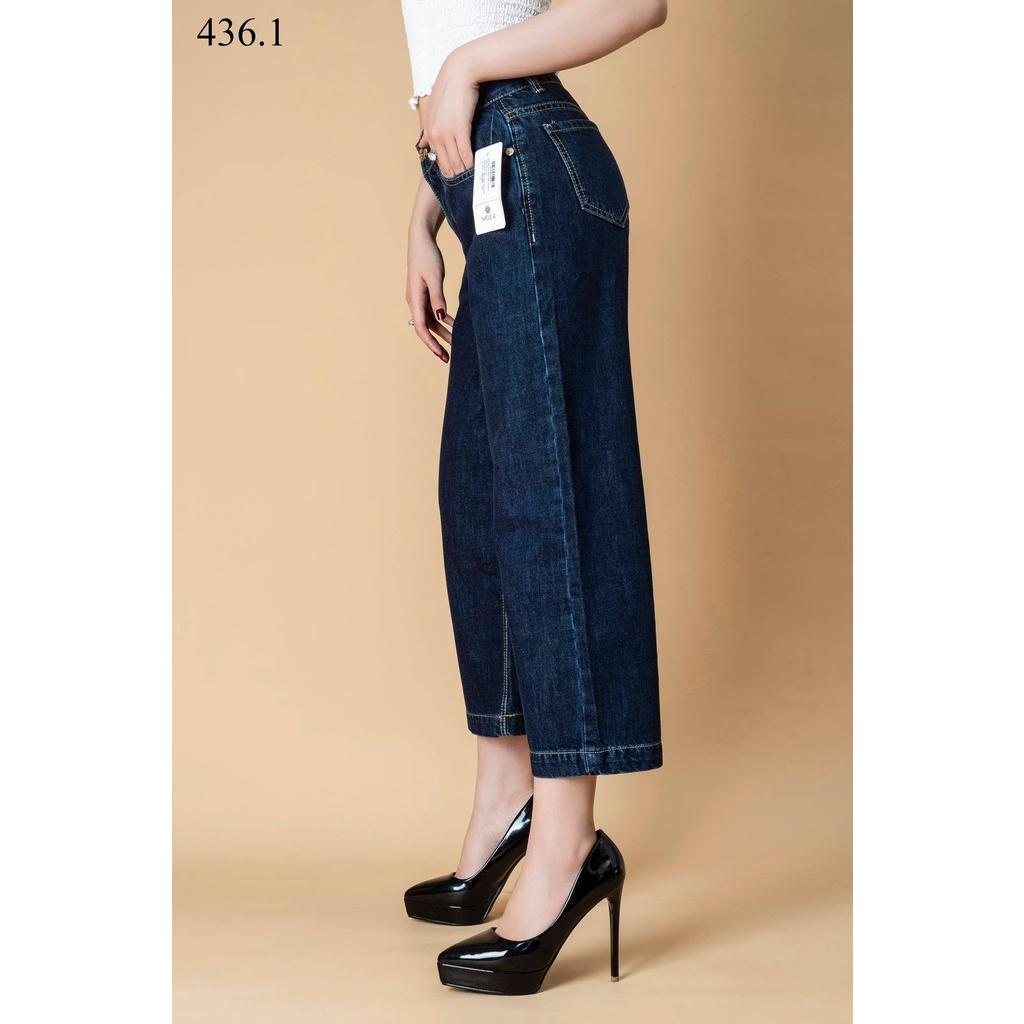 Quần jeans giấy nữ lửng ống rộng vải mềm mát cạp chun trơn hàng hiệu cực đẹp
