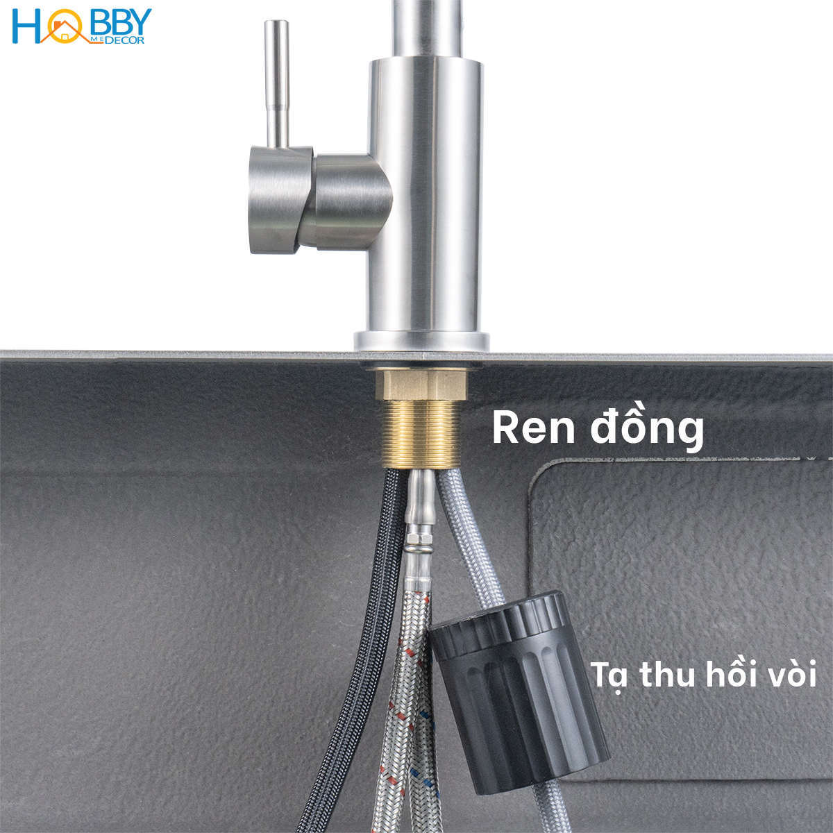 Vòi rửa chén nóng lạnh inox 304 đầu xả dây rút Hobby home decor VDR11 2 chế độ phun