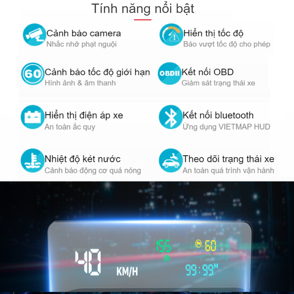 Màn Hình Hiển Thị HUD Vietmap H1X - Hàng Chính Hãng
