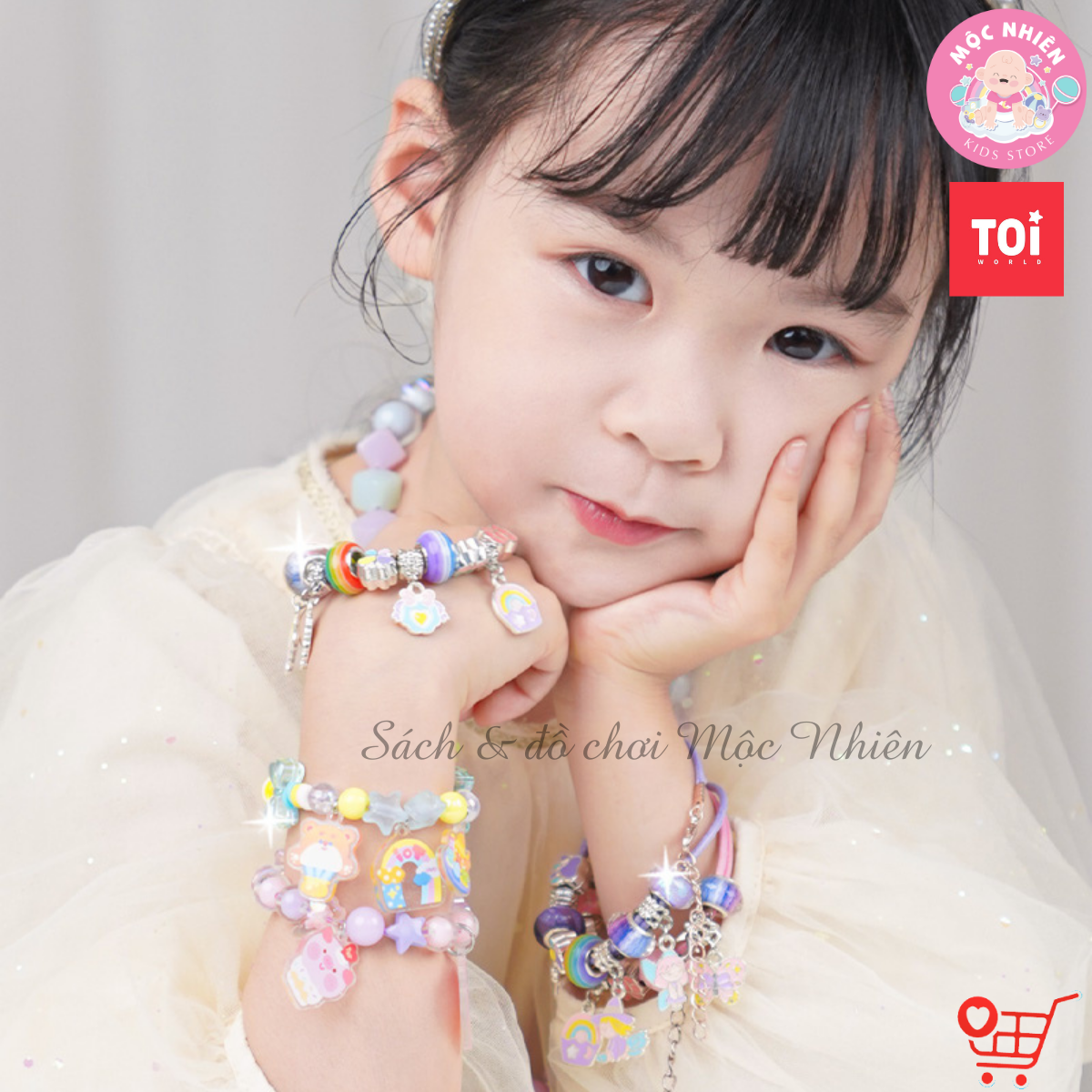 Đồ chơi vòng tay charm chính hãng TOI - Vòng tay thủ công cho bé gái DIY 3 chủ đề bé tự xỏ dây luồn hạt