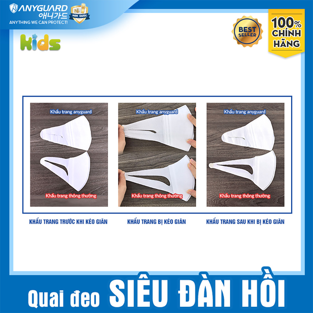 ComBo (30 Chiếc) Khẩu Trang Trẻ Em Hàn Quốc Form 2D Anyguard Chính Hãng - Quai Đeo Siêu Đàn Hồi (10 gói) - 베이비 마스크 - Face Mask For Kids - ISO 9001:2015, ISO 13485:2016, QCVN 01:2017/BTC