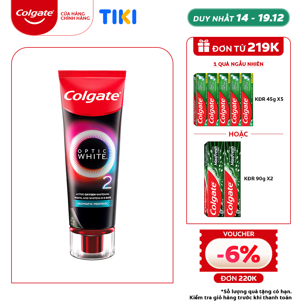 Kem Đánh Răng Colgate Optic White O2 làm trắng răng đột phá với Oxy Hoạt Tính 85g/ tuýp