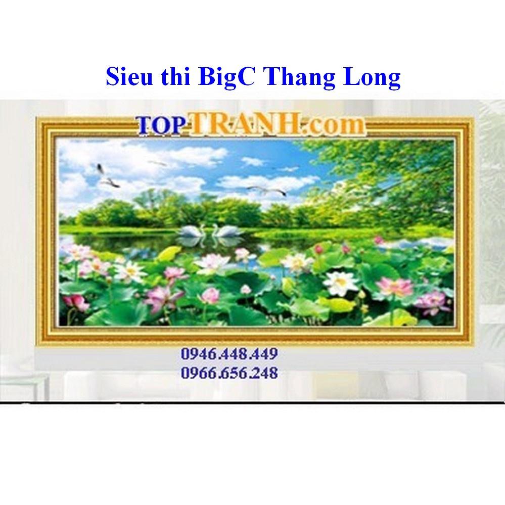 Tranh thêu chữ thập đầm sen hồng 223109