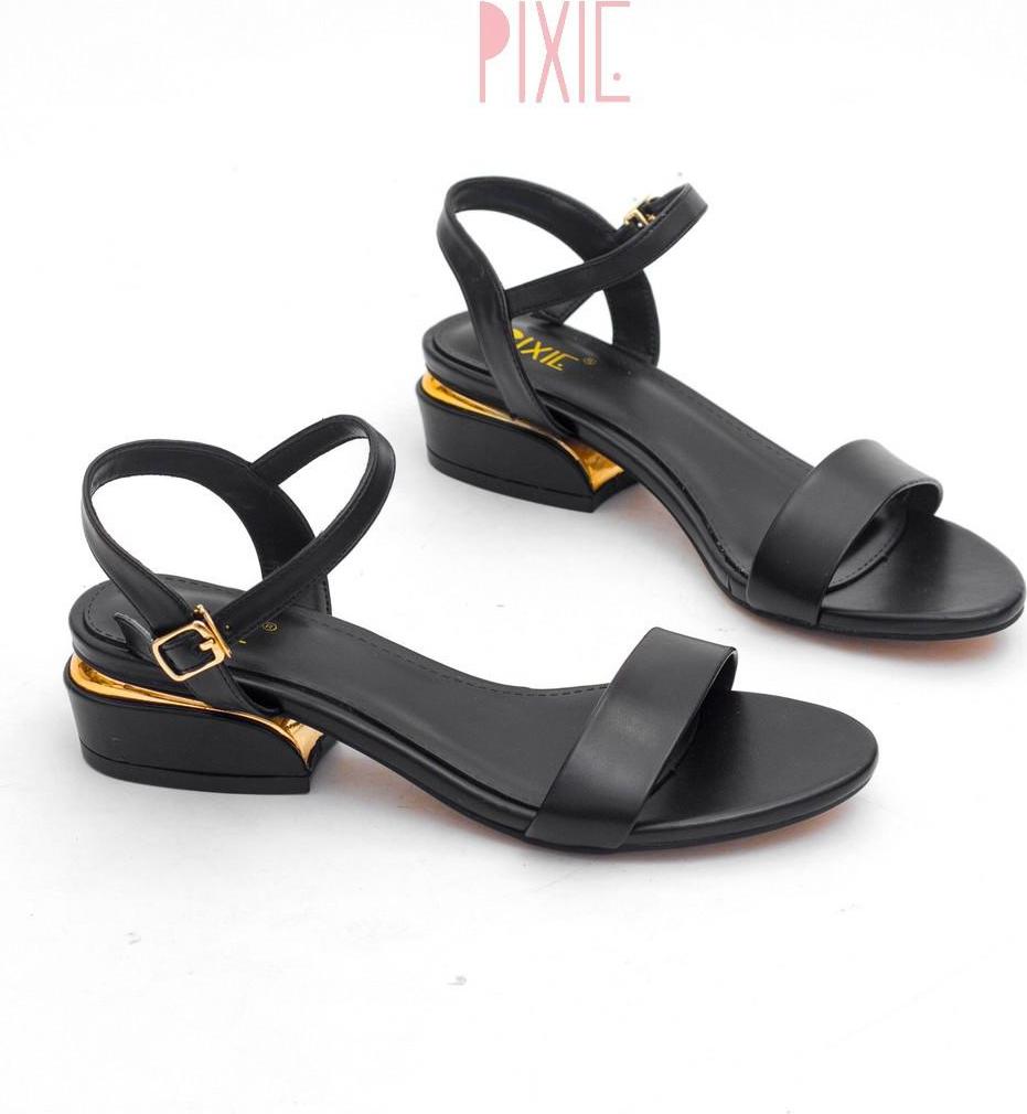 Giày Sandal 3cm Quai Mảnh Đế Vuông Viền Kim Loại Pixie X429