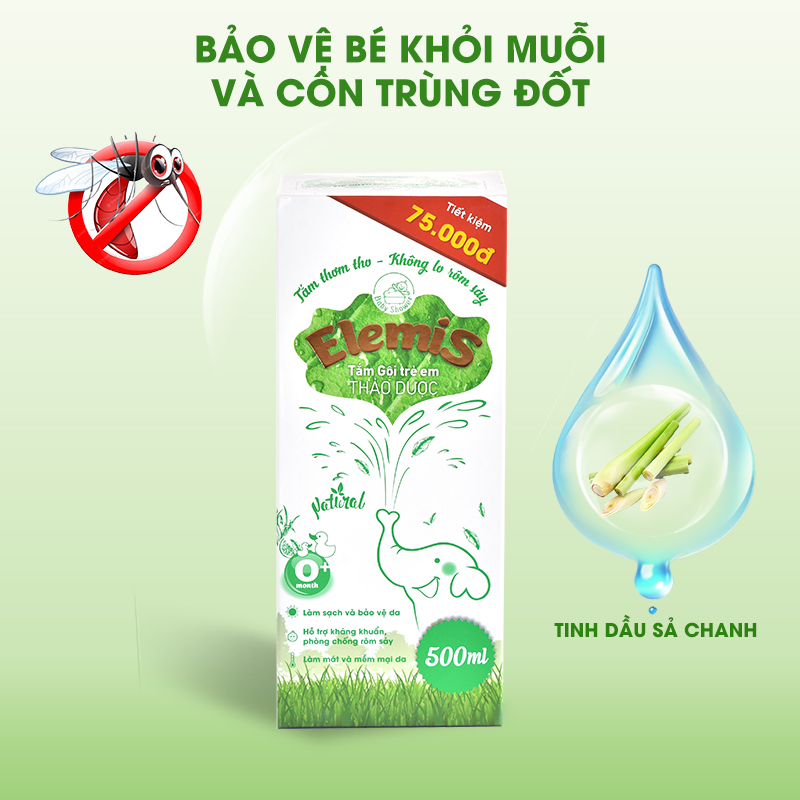 [Combo 2 chai 200ml] Sữa tắm gội thảo dược không bọt cho trẻ sơ sinh và trẻ nhỏ Elemis - Chai 200ml - Sạch dịu nhẹ, mịn làn da - Diệt khuẩn, bảo vệ da, giảm, ngăn ngừa rôm sảy, mụn nhọt