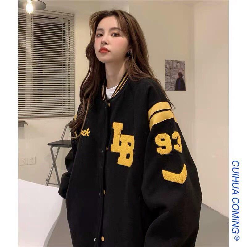 Áo bomber nữ form rộng Áo khoác bomber nữ form rộng nỉ kiểu bóng chày unisex hàn quốc ulzzang 4YOUNG CDG04