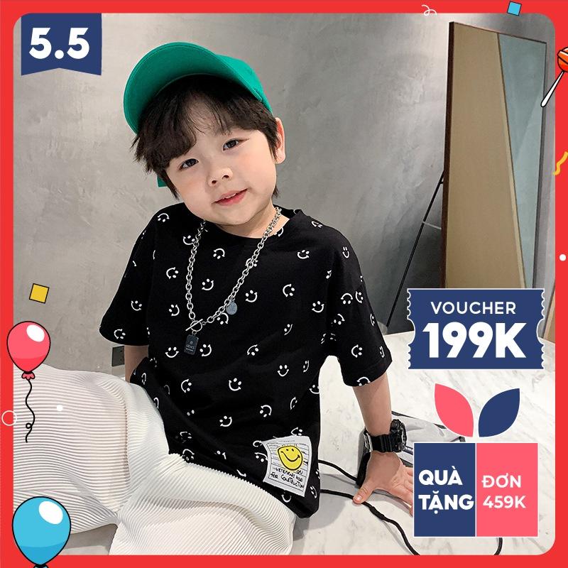Áo thun bé trai Hàn Quốc ngắn tay cotton in hình mặt cười cá tính cho bé đi học đi chơi Magickids Quần áo trẻ em AO22033