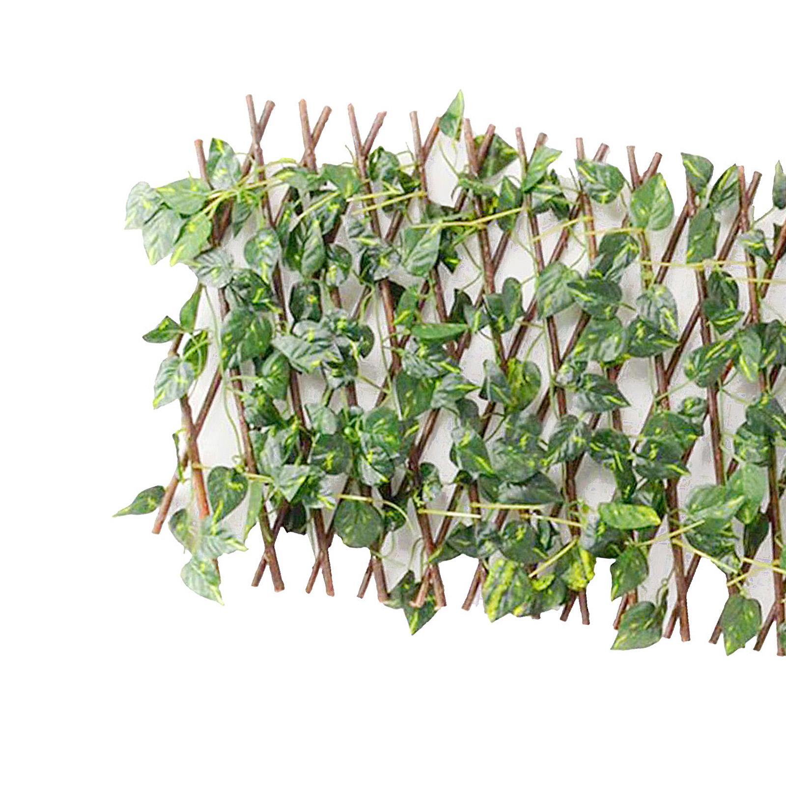 2X Expandable Garden Fence with Faux Ivy Privacy Fence Wood Vines Climbing Frame