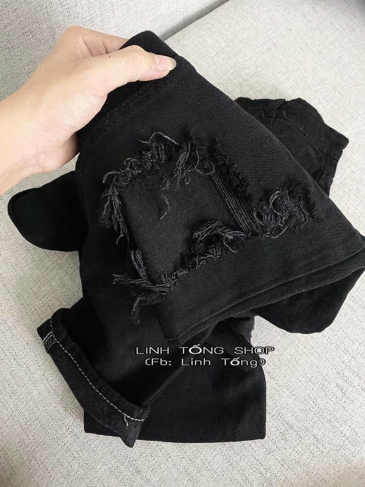 Quần baggy jean nữ rách gối