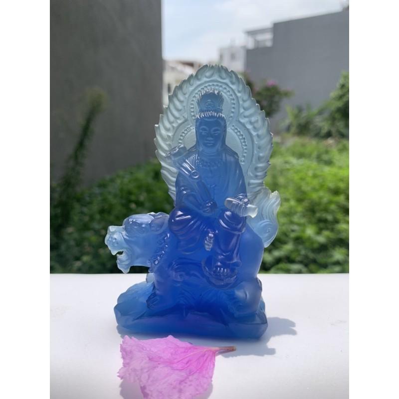 TƯỢNG PHẬT VĂN THÙ BỒ TÁT CƯỠI HỔ LƯU LY 13cm