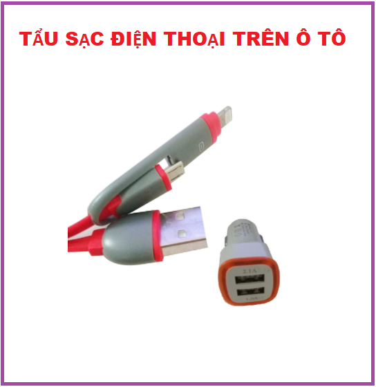 Tẩu sạc nhanh có 2 cổng USB dùng trong xe ô tô, Tẩu sạc nhanh điện thoại trên ô tô với 3 chân cắm thông dụng có đèn LED.