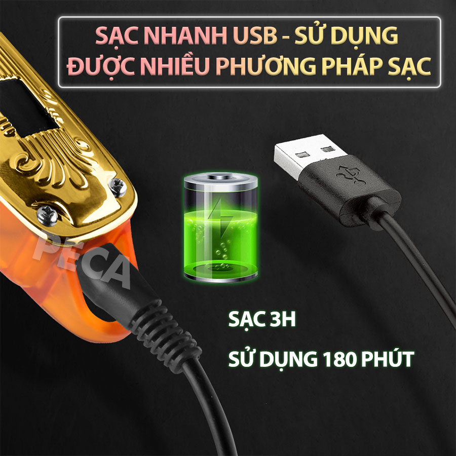 Tông đơ cắt tóc chuyên nghiệp Kemei KM-TM1970PG công suất mạnh mẽ sạc nhanh USB có thể dùng cạo đầu, cắt tóc trẻ em và người lớn thích hợp sử dụng salon tiệm tóc, barber shop