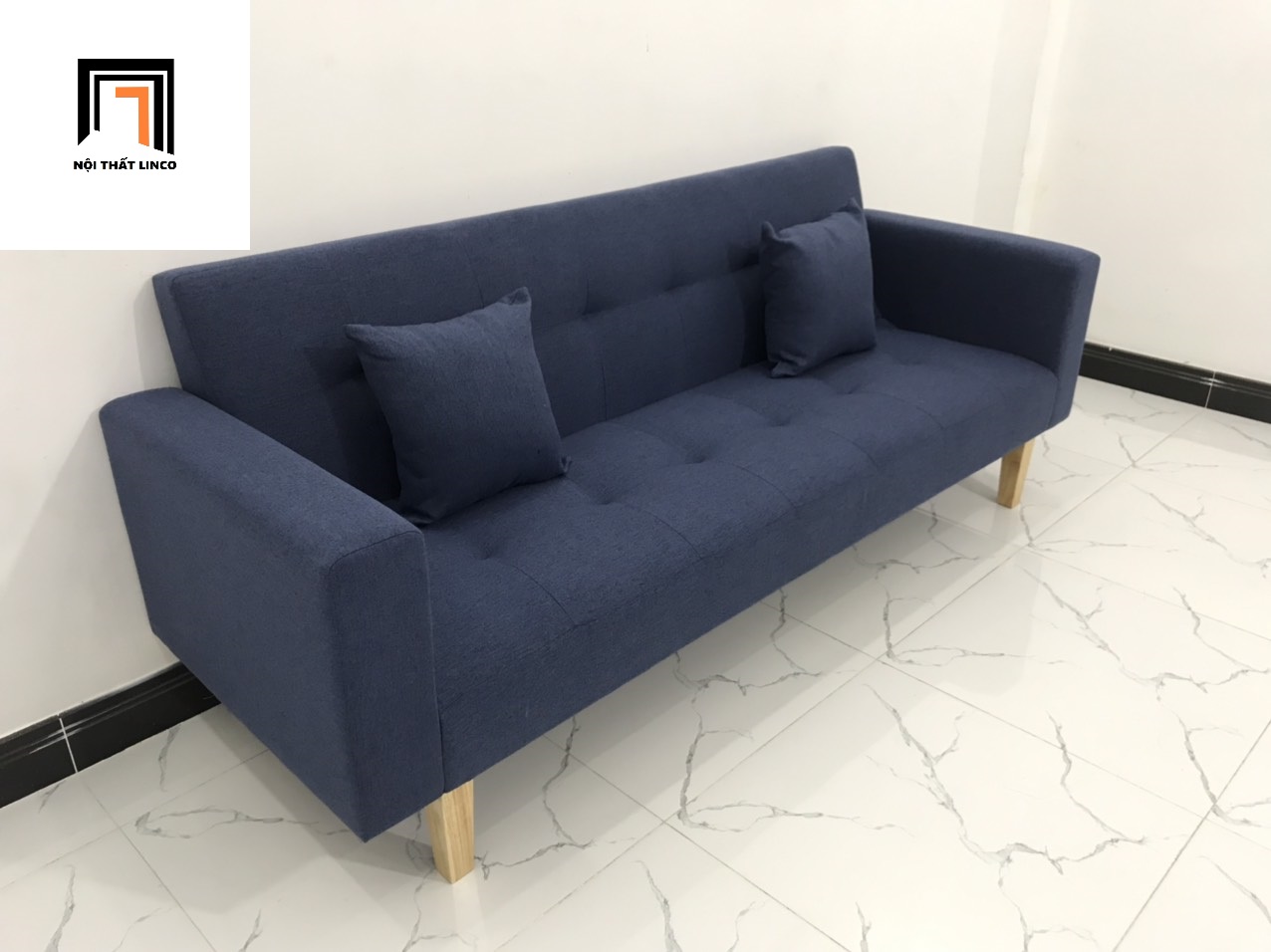 Ghế sofa phòng khách TV thông minh xanh dương đậm