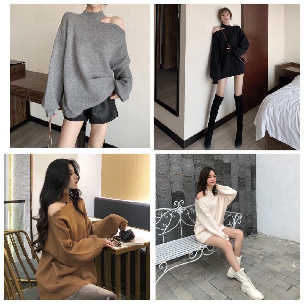 Áo Nỉ Nữ Hàn Quốc Dáng Cut Out Khoét Vai Dài Tay 4 Màu Cực Xinh