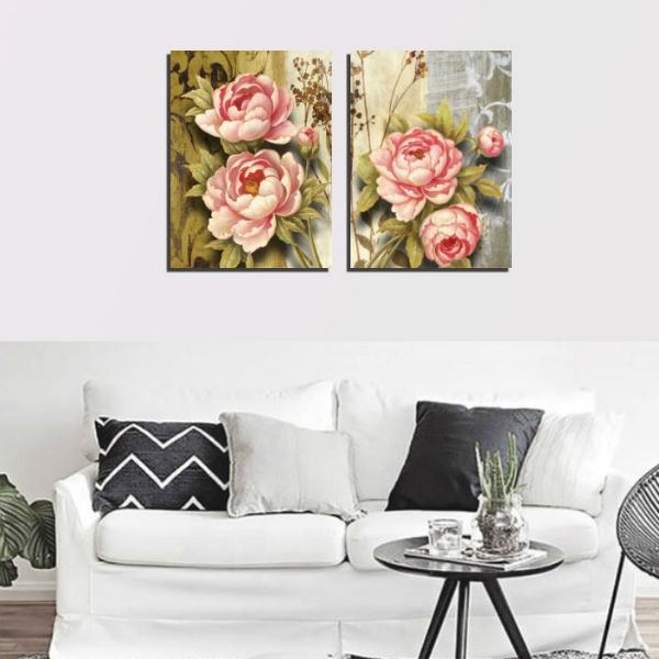 Bộ 2 Tranh Canvas Không Viền Treo Tường Phòng Khách "Hoa Mẫu Đơn" W417