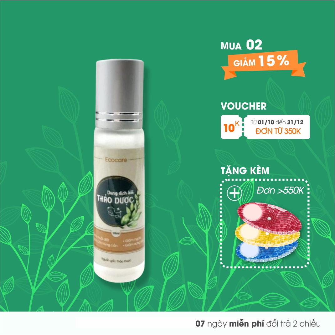 Dung dịch bôi Thảo Dược dịu vết muỗi đốt, ngăn côn trùng cắn ECOCARE 10ml - Làm dịu da, hết ngứa, giảm sưng tấy