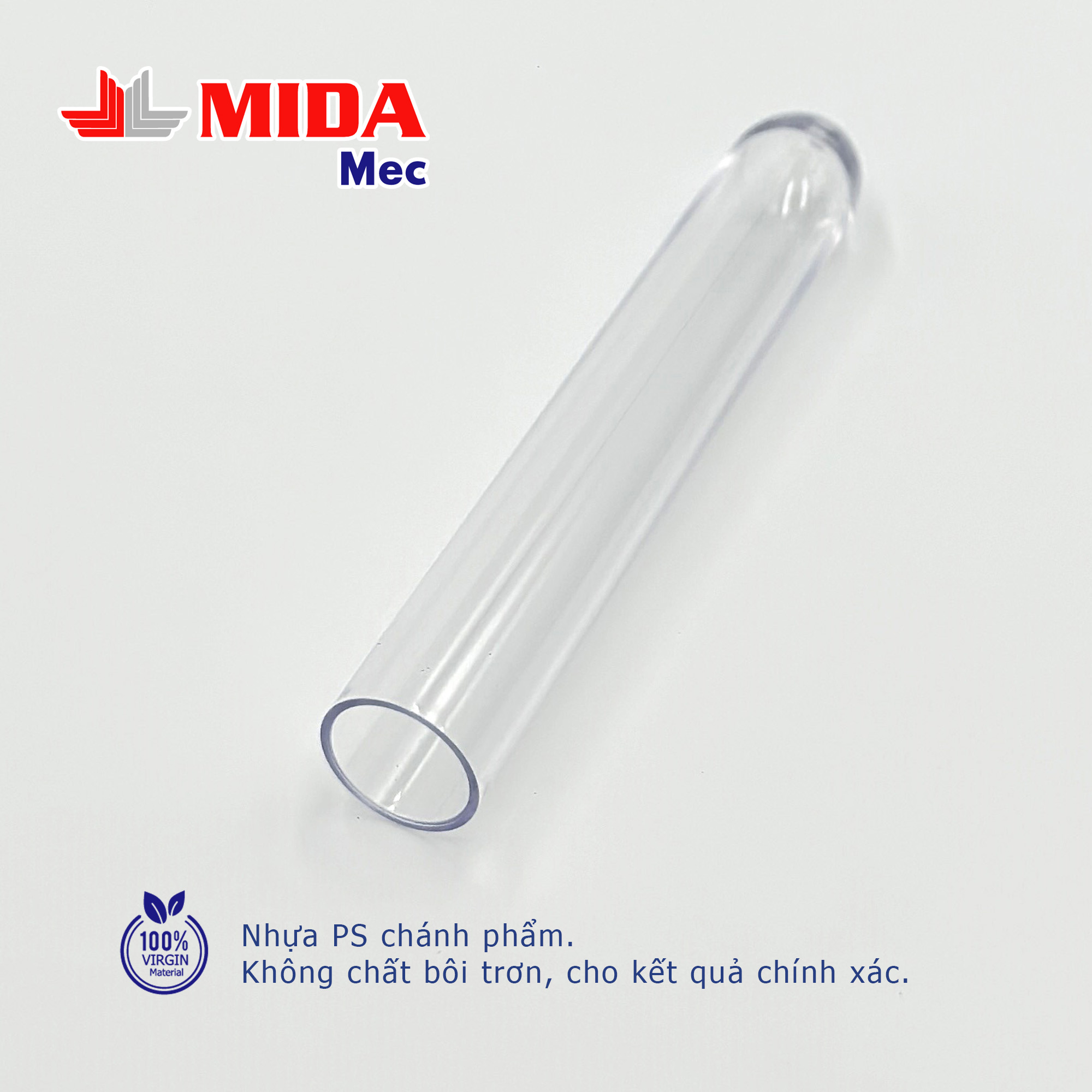 Ống nghiệm nhựa không nắp MidaMec 16x100 PS đóng gói 250 cái/bao