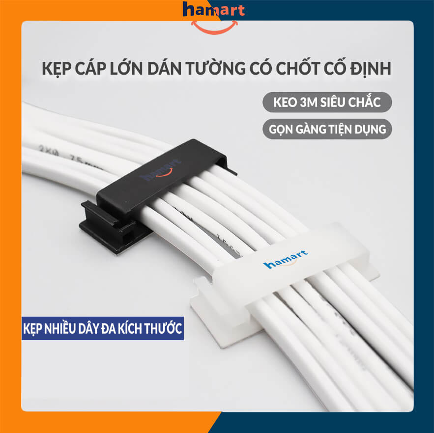 COMBO 2 Kẹp Dây Điện Dán Tường Bản Lớn Có Chốt Nẹp Cố Định Dây Cáp Điện Keo 3M Siêu Dính Tiện Lợi