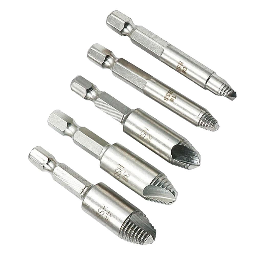 5pcs Hex Shank 1/4 Inch 6.35mm HSS Stripped Screw Extractor Set with Storage Box