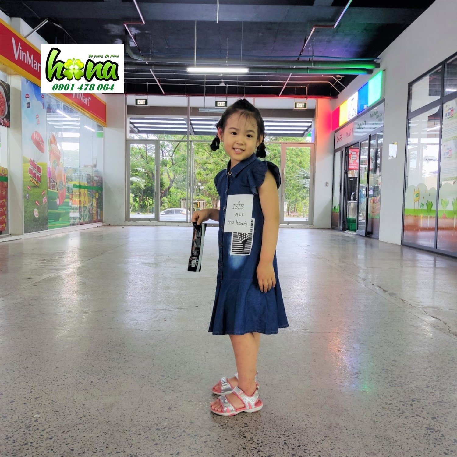 G00000715 Đầm jean tay cánh tiên đẹp bé gái, Chất jean mềm mát
