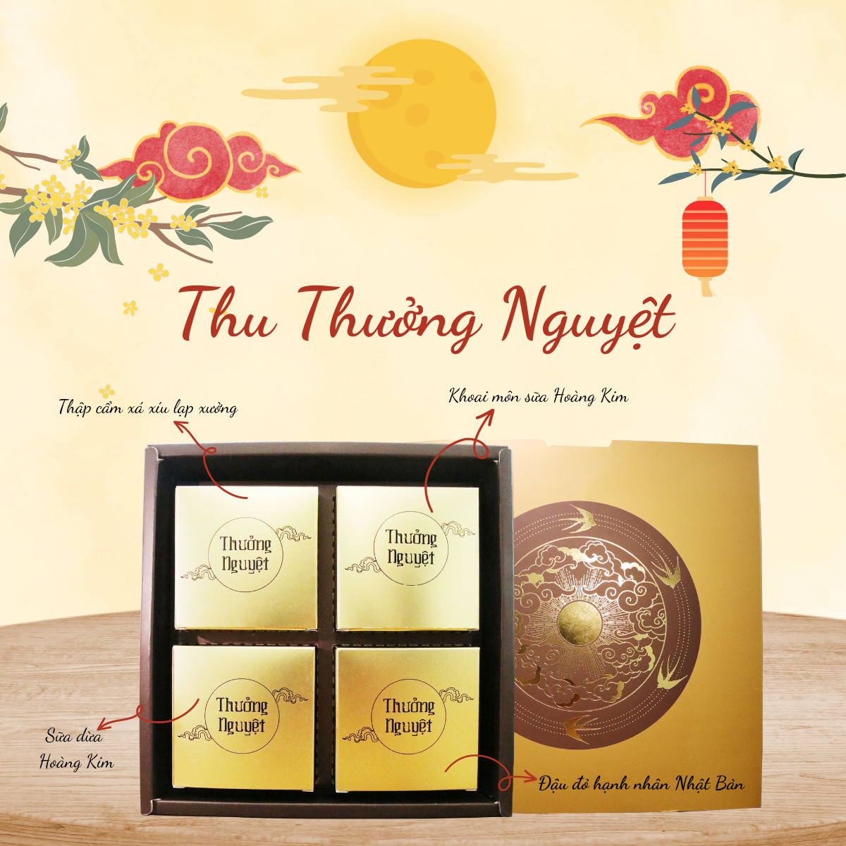 Set Bánh trung thu Thưởng Nguyệt - Nonglamfood - 4 Bánh/ 1 hộp