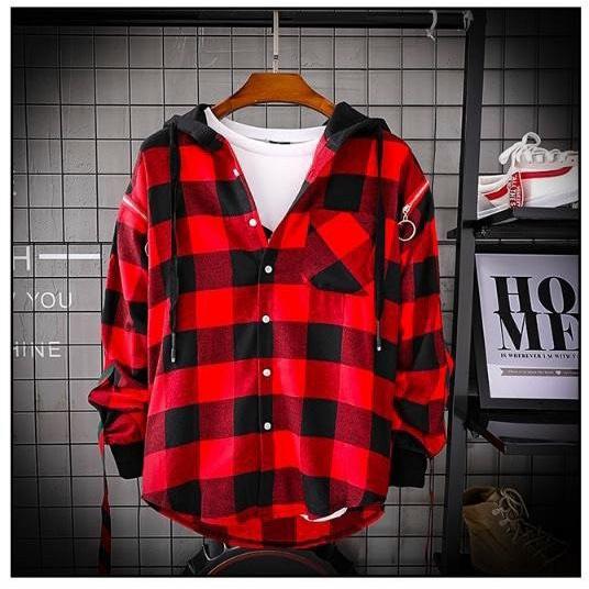 Áo sơ mi tay dài kẻ sọc karo flanner unisex tay dài có mũ chất vải Kate Nỉ dày đẹp - SMF03