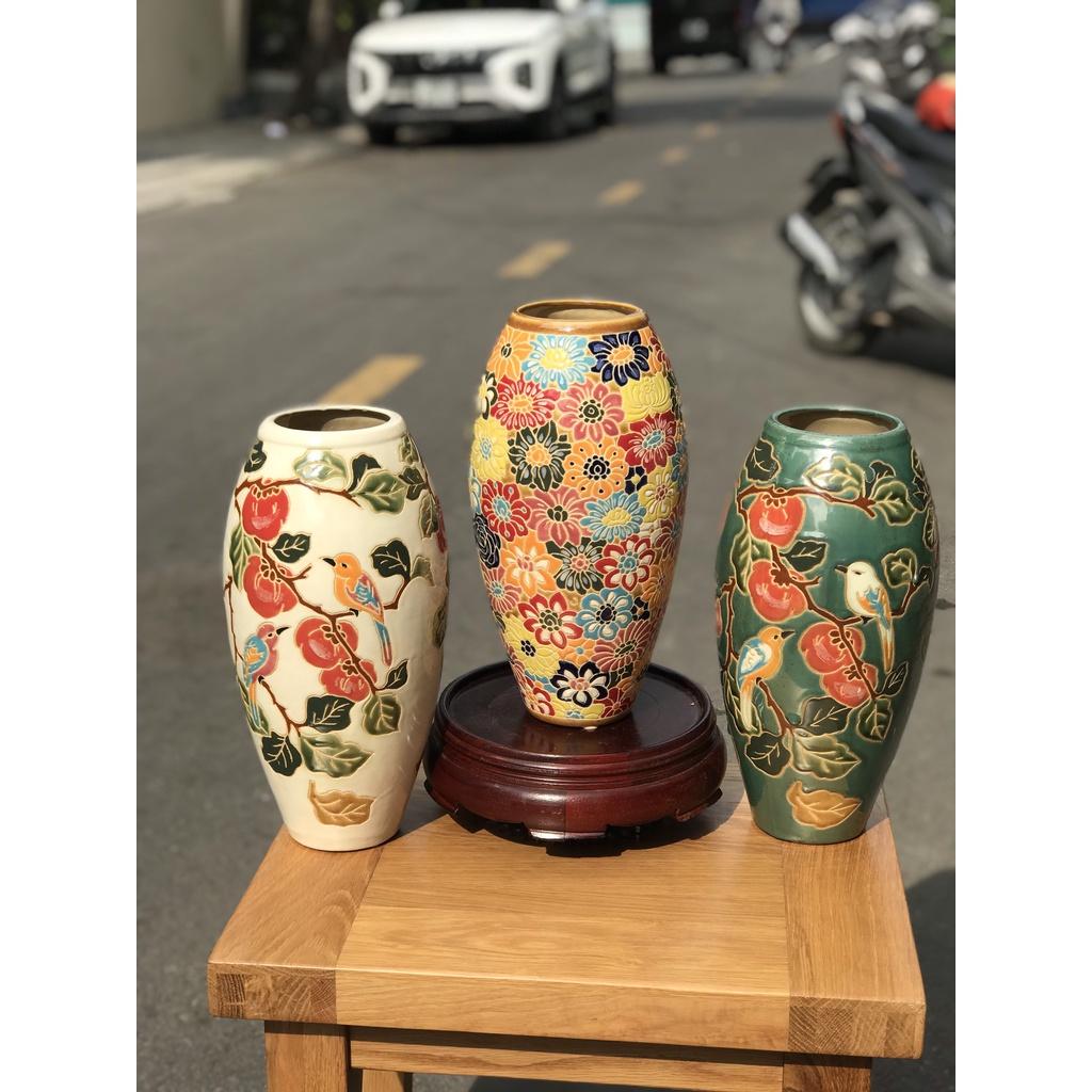 BÌNH HOA GỐM SỨ THỦ CÔNG NAM BỘ CHIM ĐÀO BÁCH HOA