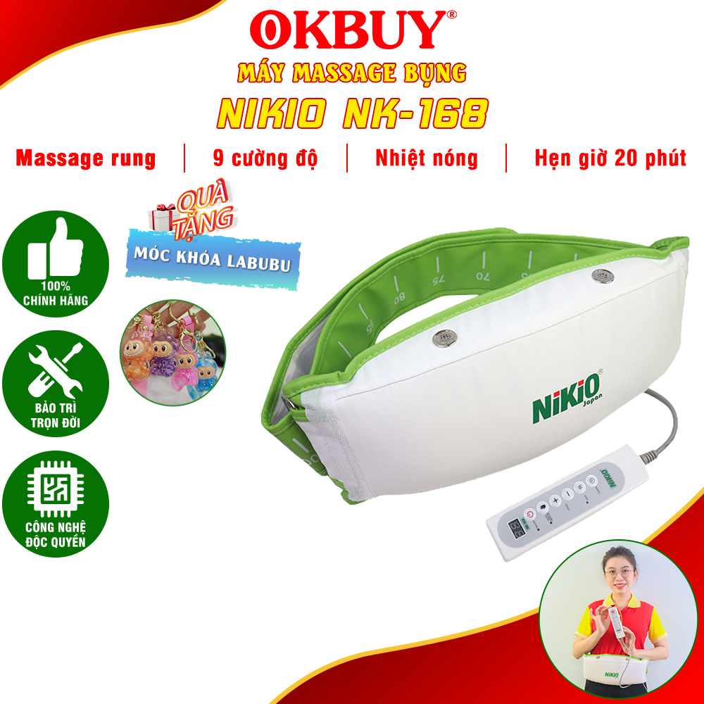 Máy (Đai) Massage Bụng Nikio NK-168 - Máy Rung Tan Mỡ Bụng Nam Nữ, Làm Săn Chắc Cơ Bụng Nhanh, Kết Hợp Nhiệt Nóng Làm Ấm Bụng, Giảm Đau Bụng Kinh