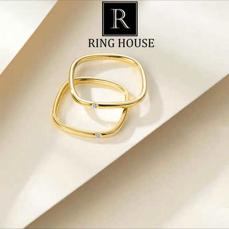 Nhẫn titan nữ nam vuông đính ngọc đẹp Ring House