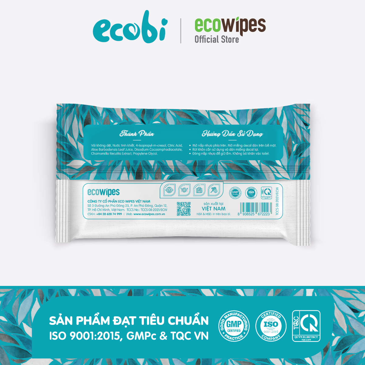 Khăn ướt cho bé Ecowipes gói 80 tờ Ecobi không mùi không paraben an toàn cho làn da nhạy cảm của trẻ sơ sinh