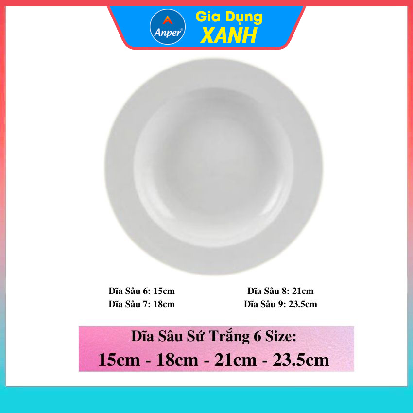 Combo 2 đĩa sứ 3 Dĩa Sứ Trắng 17cm 20cm 25cm 30cm Anper Cao Cấp Phong Cách Nhật Hàn dĩa sứ dĩa trắng tròn chén đĩa đẹp plate đĩa sứ kiểu đĩa sứ sâu lòng đĩa sứ trang trí