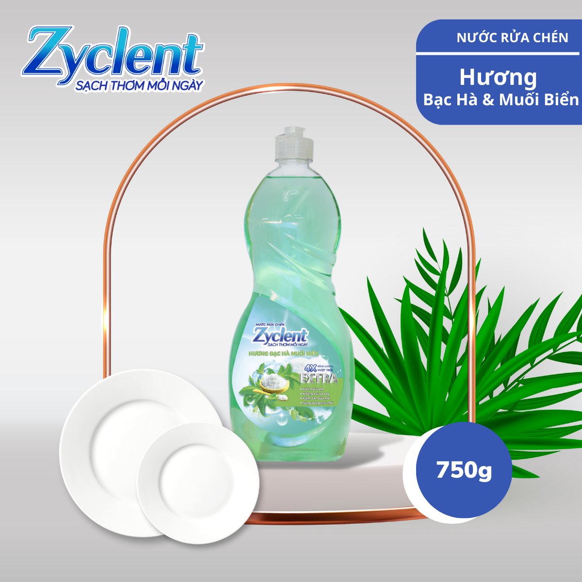 NƯỚC RỬA CHÉN ZYCLENT EXTRA HƯƠNG BẠC HÀ, MUỐI BIỂN - 750G