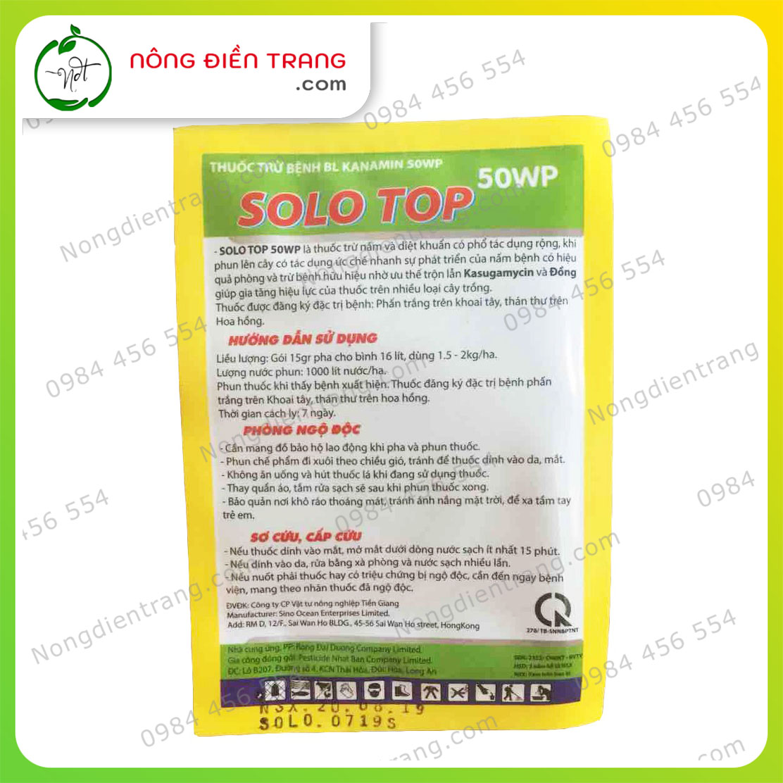 Chế phẩm trừ nấm bệnh SOLO TOP 50WP - Gói 15g - Kháng nấm và trừ bệnh thán thư, phấn trắng cho hoa hồng và cây trồng VTNN Nông Điền Trang