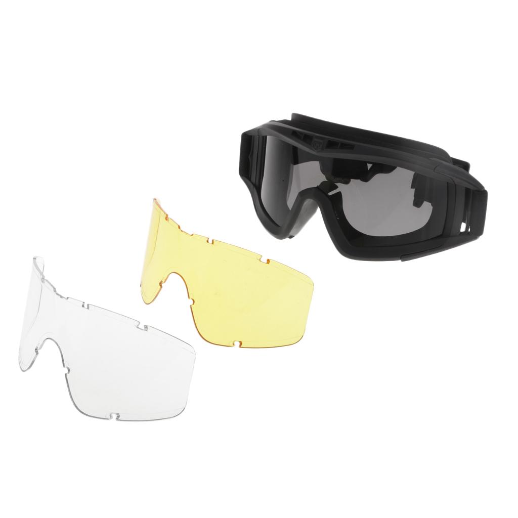 FAST Tactical Goggle Glasses for Helmet with 3 Lens Shooting Hunting Black
