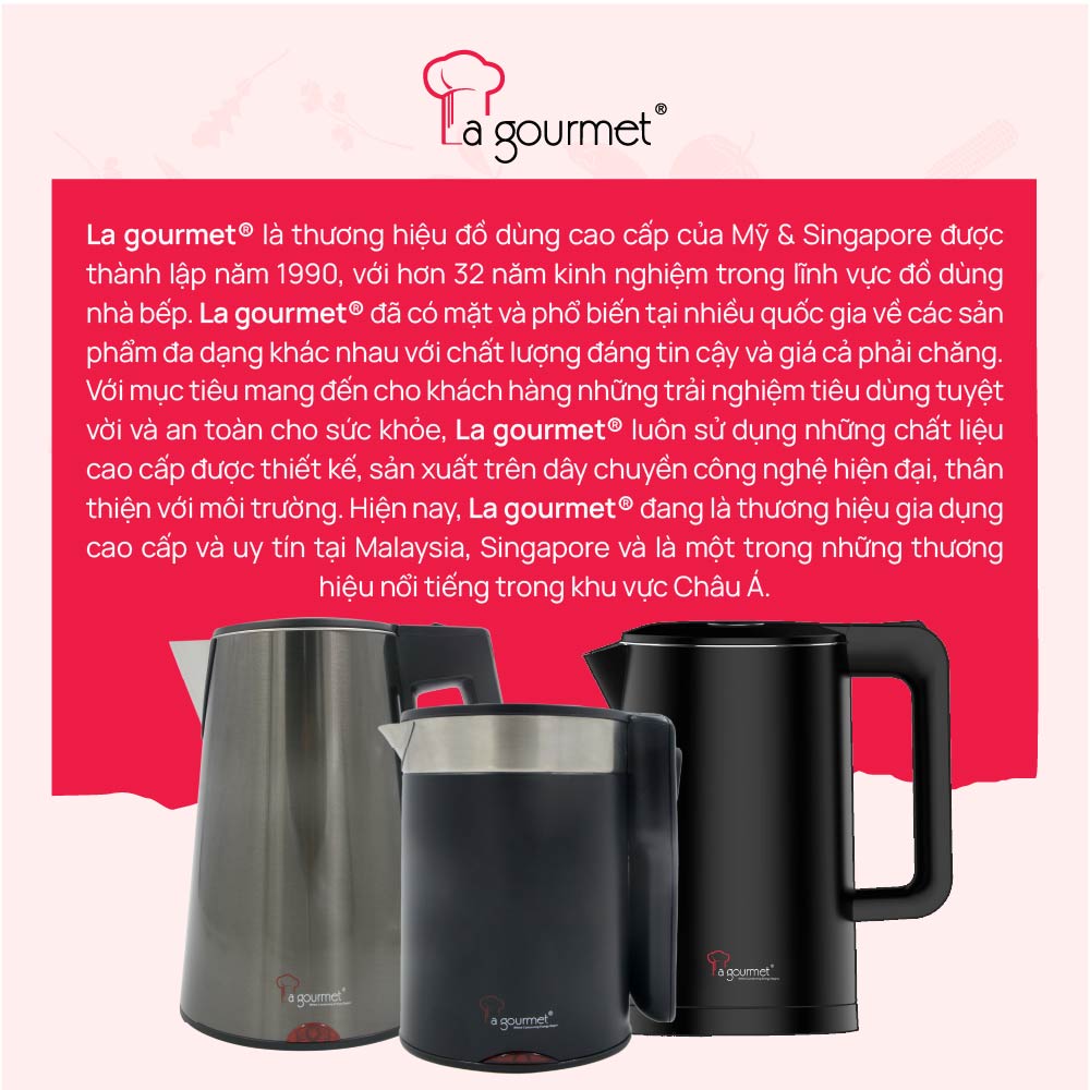 [ Hàng chính hãng] Ấm siêu tốc mini du lịch La gourmet D2606 1200W 0.6L - 359643 (bảo hành 1 năm)