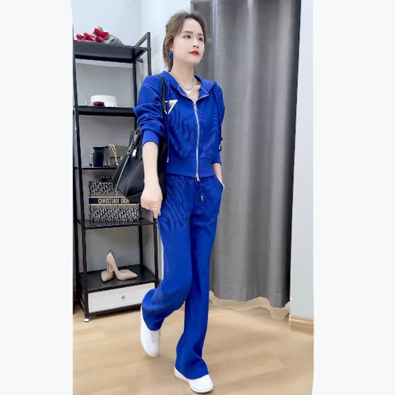 Bộ Đồ Thể Thao Hai Mảnh Áo + Quần Ống Rộng Phong Cách Thời Trang Phương Tây Dành Cho Nữ