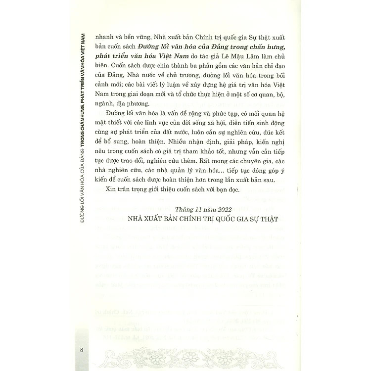 Sách Đường lối văn hóa của Đảng trong chấn hưng phát triển văn hóa Việt Nam