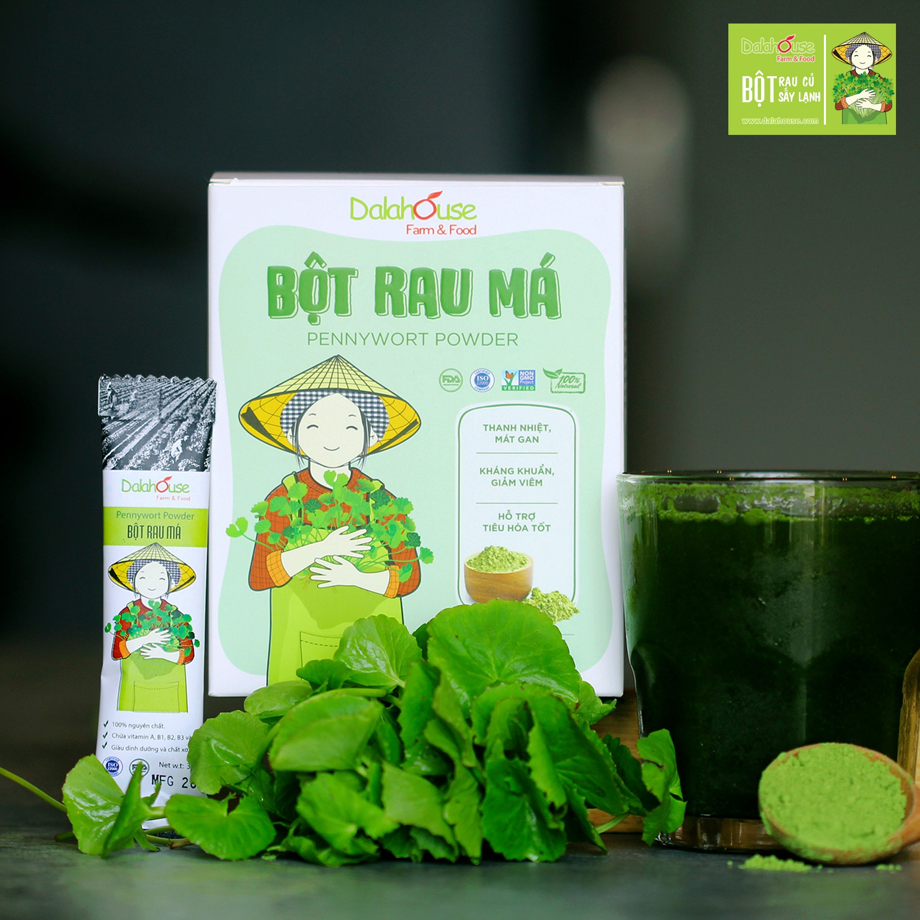 Bột Rau Má Dalahouse - – 1 Gói Tiện Lợi Cho 1 Lần Uống – Giúp Giảm Huyết Áp, Giải Độc Mát Gan Hiệu Quả