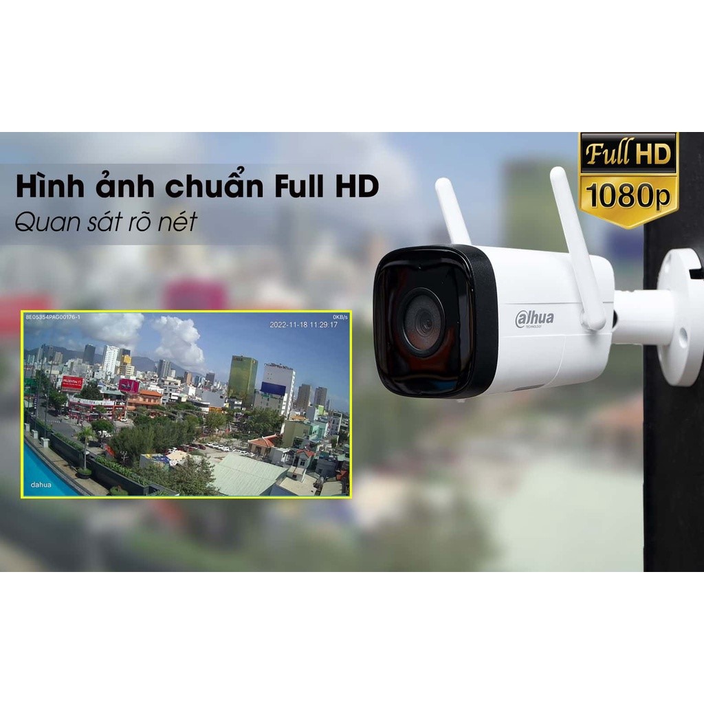 Camera wifi ngoài trời Dahua DH-IPC-HFW1230DS-SAW 2MP 1080P, tích hợp mic, hồng ngoại 30m - Hàng Chính Hãng