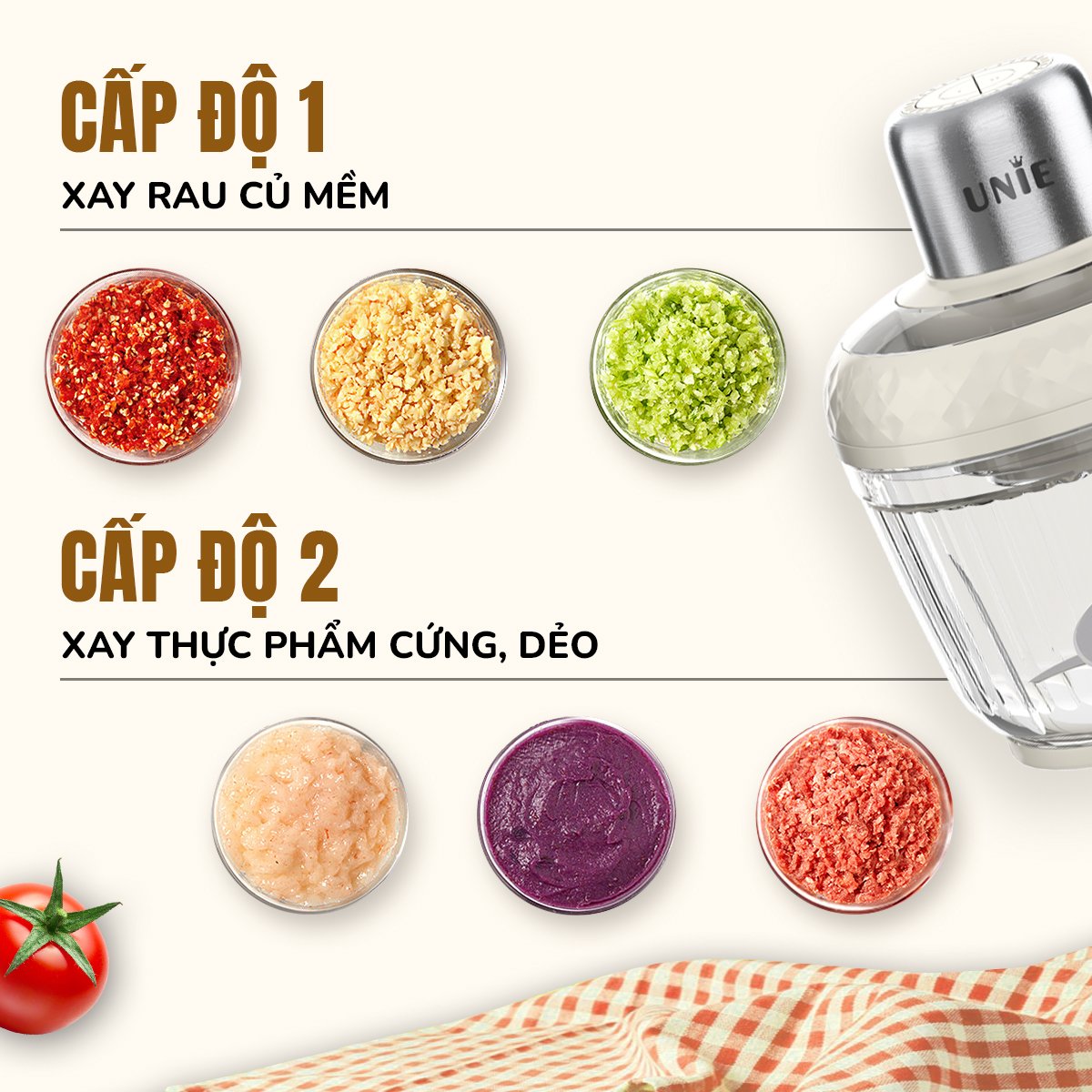 Máy xay thịt UNIE UM366, công suất 400W, 2 cối thủy tinh tiện lợi, động cơ đồng cao cấp;  xay thịt, đánh ruốc, bóc tỏi tiện lợi; hàng chính hãng bảo hành 12 tháng