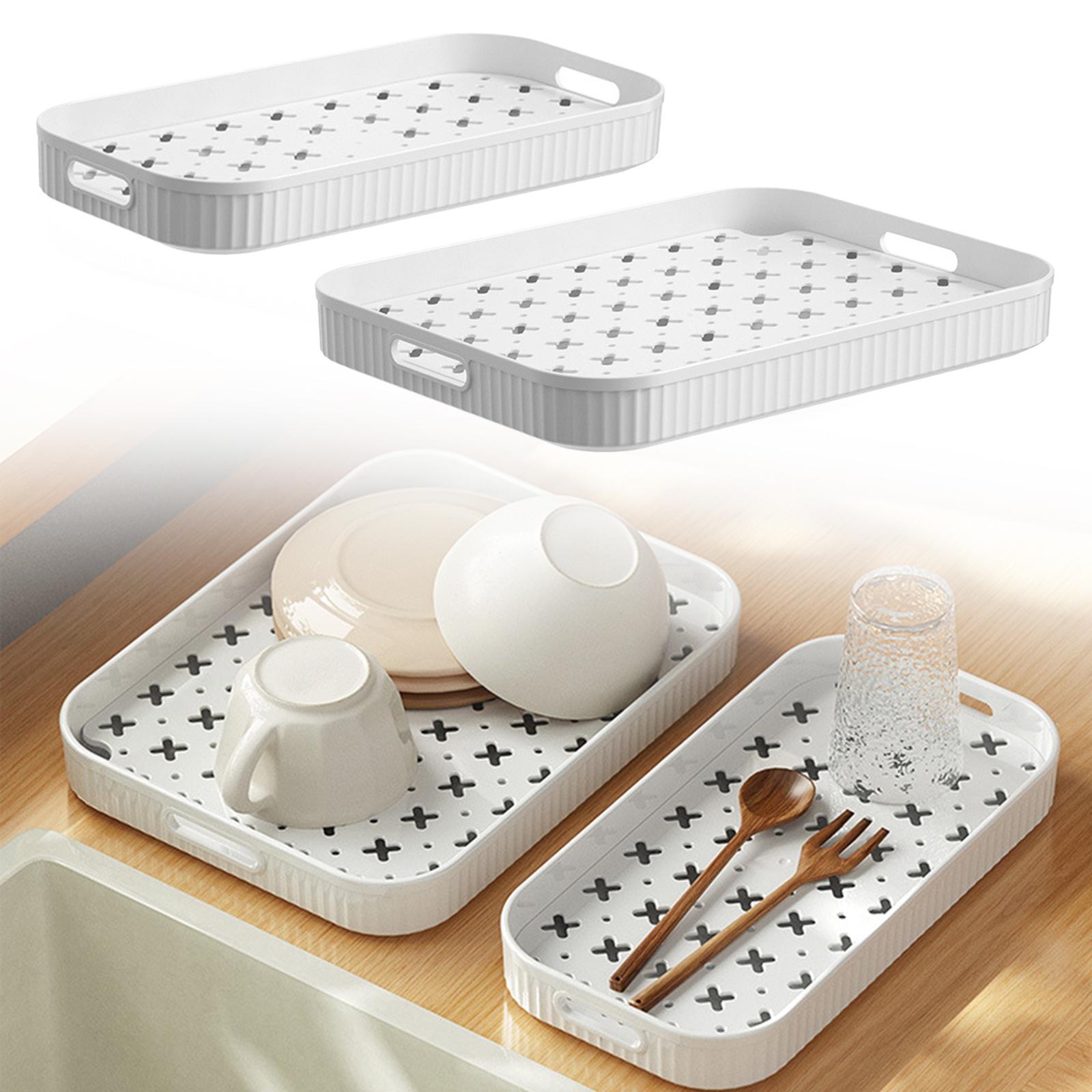 Storage Tray Holder Drain Basket with Handle Portable for Bedroom Kitchen Supplies