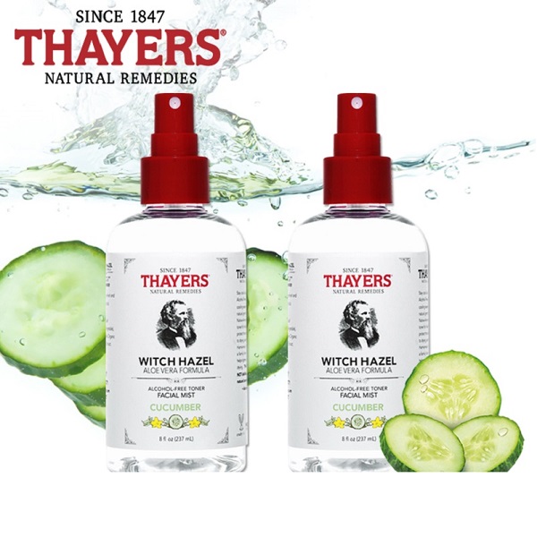 Nước Hoa Hồng Dạng Xịt không chứa cồn Thayers Toner Facial Mist Cucumber 237ml + Tặng kèm bông tẩy trang ipek 80 miếng