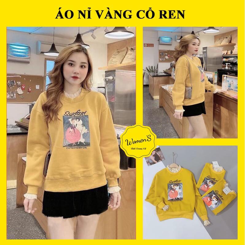ÁO NỈ VÀNG CỔ REN BẠCH TUYẾT