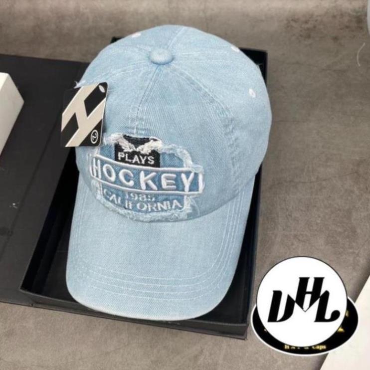 Mũ Lưỡi Trai Jean Hockey Khoá Gài Denim Phối Rách Nam Nữ