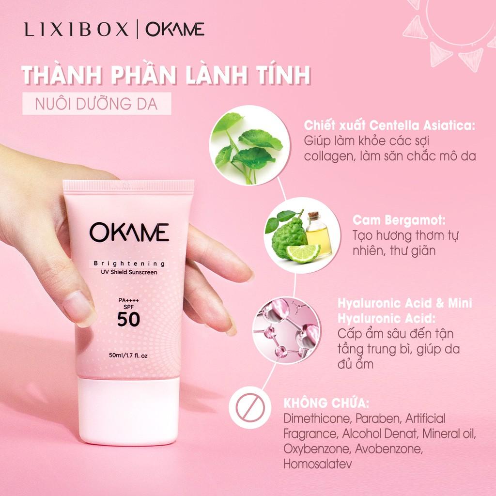 Kem chống nắng Tone-up, quang phổ rộng Okame Brightening UV Shield Sunscreen SPF 50 PA++++ 50ml