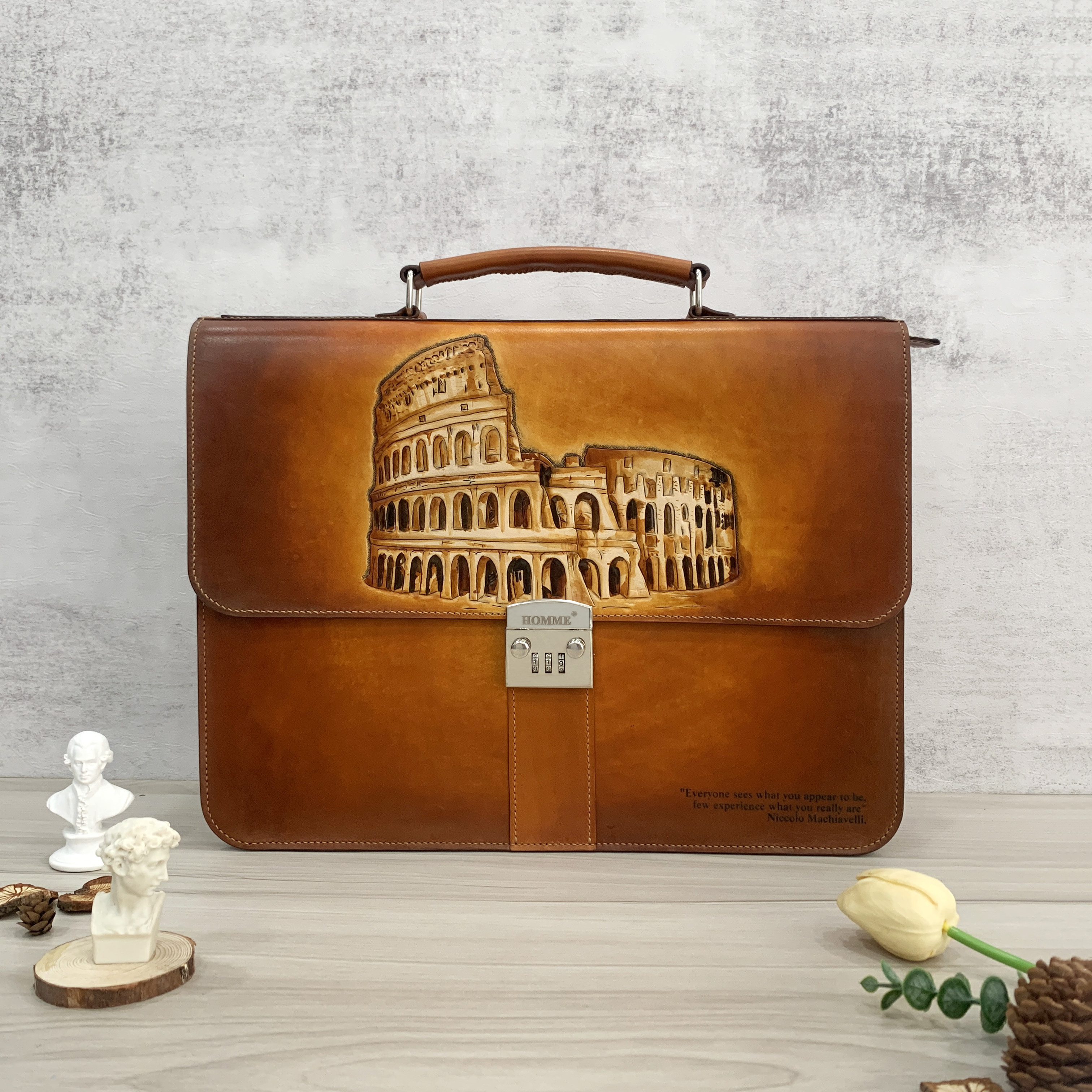 Cặp da điêu khắc Homme Handcrafted-carved Briefcase - version Colosseum , Rome